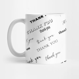 Thank you text pattern black and white typography script Mug